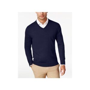 Club Room Men's Quarter-Zip Merino Wool Blend Sweater Navy Blue Size L MSRP $75